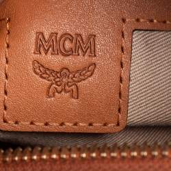 MCM Cognac Visetos Coated Canvas Small Essential Boston Bag