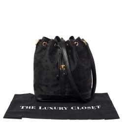 Pre Owned MCM Black Canvas and Leather Drawstring Bucket Bag