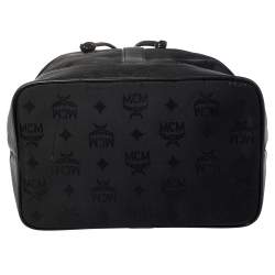 Pre Owned MCM Black Canvas and Leather Drawstring Bucket Bag