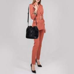 Pre Owned MCM Black Canvas and Leather Drawstring Bucket Bag