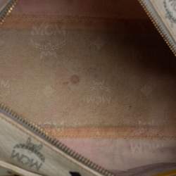 Pre Owned MCM White/Yellow Visetos Leather Small Heritage Boston Bag