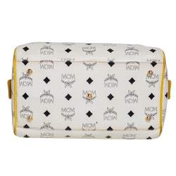 Pre Owned MCM White/Yellow Visetos Leather Small Heritage Boston Bag