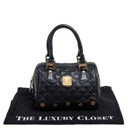 Pre Owned MCM Black Quilted Leather Embellished Boston Bag