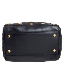 Pre Owned MCM Black Quilted Leather Embellished Boston Bag