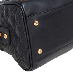 Pre Owned MCM Black Quilted Leather Embellished Boston Bag