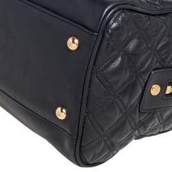Pre Owned MCM Black Quilted Leather Embellished Boston Bag