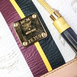 Pre Owned MCM White/Tan Visetos Coated Canvas Heritage Drawstring Bucket Bag