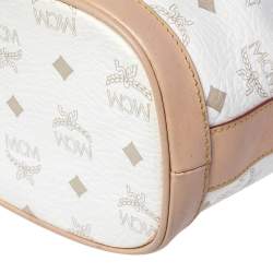 Pre Owned MCM White/Tan Visetos Coated Canvas Heritage Drawstring Bucket Bag