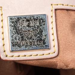 Pre Owned MCM White/Tan Visetos Coated Canvas Heritage Drawstring Bucket Bag