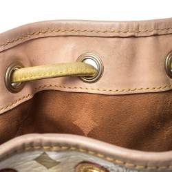 Pre Owned MCM White/Tan Visetos Coated Canvas Heritage Drawstring Bucket Bag