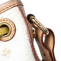 Pre Owned MCM White/Tan Visetos Coated Canvas Heritage Drawstring Bucket Bag