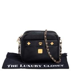 Pre Owned MCM Black Leather Vintage Charms Crossbody Bag