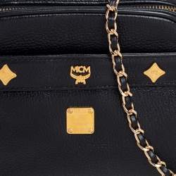 Pre Owned MCM Black Leather Vintage Charms Crossbody Bag