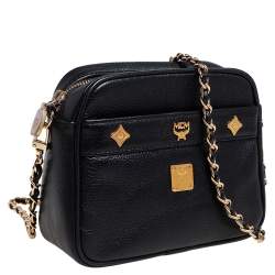 Pre Owned MCM Black Leather Vintage Charms Crossbody Bag