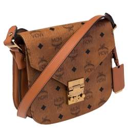 Pre Owned MCM Cognac Visetos Coated Canvas and Leather Patricia Crossbody Bag