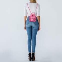 Pre Owned MCM Pink Visetos Coated Canvas and Leather Mini Studded Stark-Bebe Boo Backpack