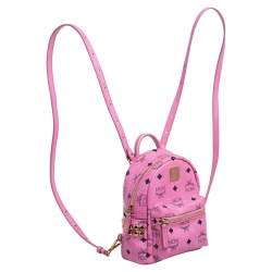 Pre Owned MCM Pink Visetos Coated Canvas and Leather Mini Studded Stark-Bebe Boo Backpack