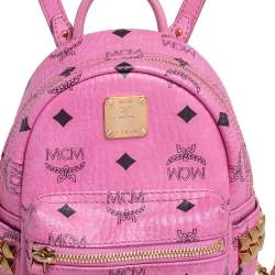 Pre Owned MCM Pink Visetos Coated Canvas and Leather Mini Studded Stark-Bebe Boo Backpack