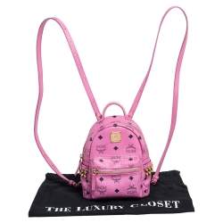 Pre Owned MCM Pink Visetos Coated Canvas and Leather Mini Studded Stark-Bebe Boo Backpack