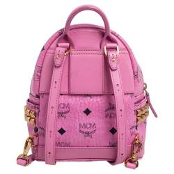 Pre Owned MCM Pink Visetos Coated Canvas and Leather Mini Studded Stark-Bebe Boo Backpack