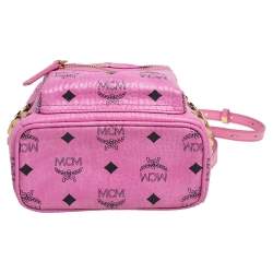 Pre Owned MCM Pink Visetos Coated Canvas and Leather Mini Studded Stark-Bebe Boo Backpack