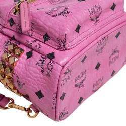 Pre Owned MCM Pink Visetos Coated Canvas and Leather Mini Studded Stark-Bebe Boo Backpack