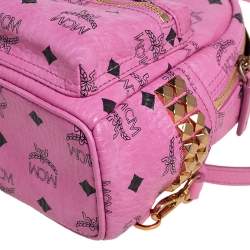 Pre Owned MCM Pink Visetos Coated Canvas and Leather Mini Studded Stark-Bebe Boo Backpack