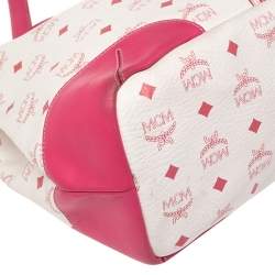 Pre Owned MCM Pink/White Visetos Coated Canvas and Leather Charm Tote