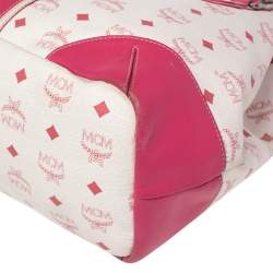 Pre Owned MCM Pink/White Visetos Coated Canvas and Leather Charm Tote