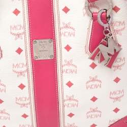 Pre Owned MCM Pink/White Visetos Coated Canvas and Leather Charm Tote
