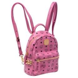 Pre Owned MCM Pink Visetos Coated Canvas and Leather Mini Stark Bebe Boo Backpack