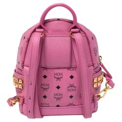 Pre Owned MCM Pink Visetos Coated Canvas and Leather Mini Stark Bebe Boo Backpack