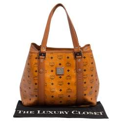 Pre Owned MCM Cognac Visetos Coated Canvas and Leather Shopper Tote