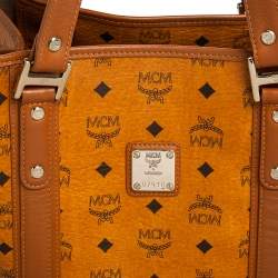 Pre Owned MCM Cognac Visetos Coated Canvas and Leather Shopper Tote