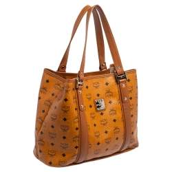 Pre Owned MCM Cognac Visetos Coated Canvas and Leather Shopper Tote