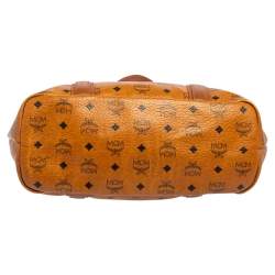 Pre Owned MCM Cognac Visetos Coated Canvas and Leather Shopper Tote
