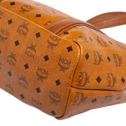 Pre Owned MCM Cognac Visetos Coated Canvas and Leather Shopper Tote