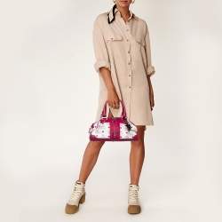 Pre Owned MCM Pink/White Visetos Coated Canvas and Leather Logo Charm Satchel