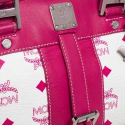 Pre Owned MCM Pink/White Visetos Coated Canvas and Leather Logo Charm Satchel
