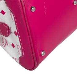 Pre Owned MCM Pink/White Visetos Coated Canvas and Leather Logo Charm Satchel