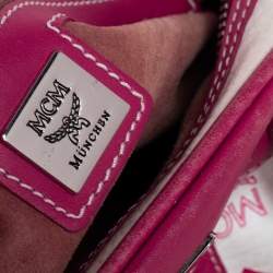 Pre Owned MCM Pink/White Visetos Coated Canvas and Leather Logo Charm Satchel