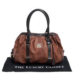 Pre Owned MCM Brown/Black Visetos Coated Canvas and Leather Buckle Satchel