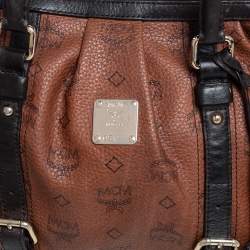 Pre Owned MCM Brown/Black Visetos Coated Canvas and Leather Buckle Satchel