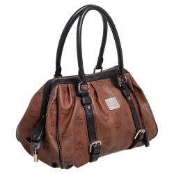 Pre Owned MCM Brown/Black Visetos Coated Canvas and Leather Buckle Satchel
