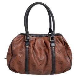 Pre Owned MCM Brown/Black Visetos Coated Canvas and Leather Buckle Satchel