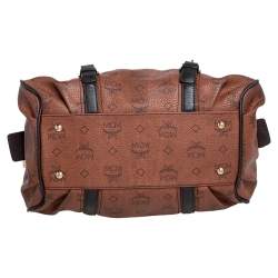 Pre Owned MCM Brown/Black Visetos Coated Canvas and Leather Buckle Satchel