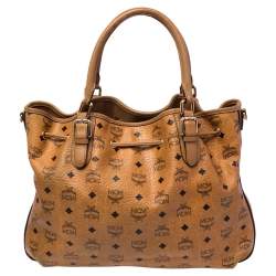 Pre Owned MCM Cognac Visetos Coated Canvas and Leather Drawstring Shoulder Bag