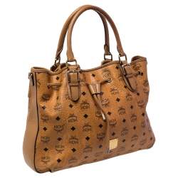 Pre Owned MCM Cognac Visetos Coated Canvas and Leather Drawstring Shoulder Bag
