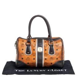 MCM Cognac Visetos Coated Canvas Heritage Boston Bag