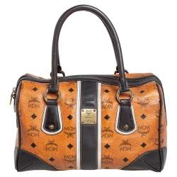 MCM Cognac Visetos Coated Canvas Heritage Boston Bag